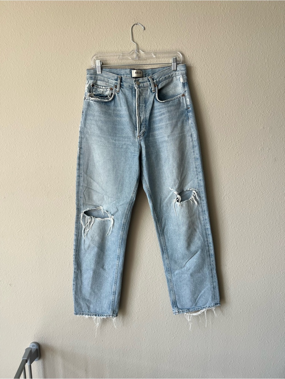 AGOLDE Distressed High Rise Straight Leg Jeans Light Wash Size 28
